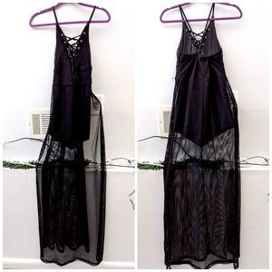 Black fishnet maxi romper